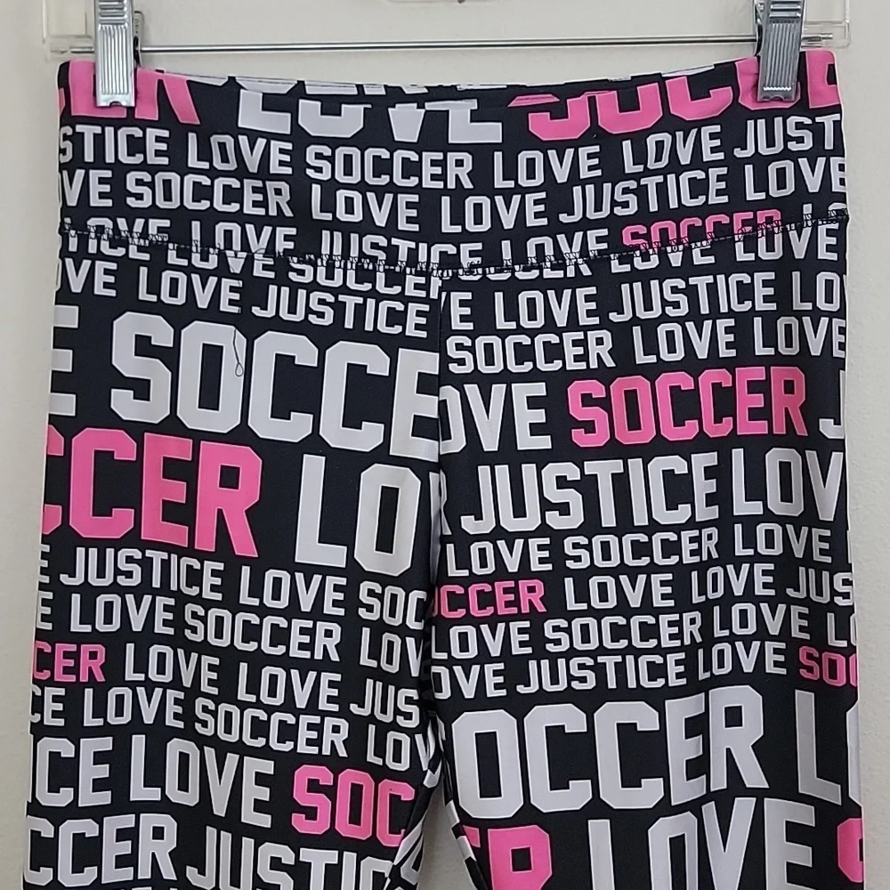 Justice Black, Pink & Silver Soccer Print Leggings Girls Youth 18